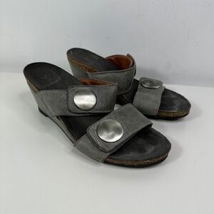 Taos Carousel 3584 Gray Leather Wedge Slid Sandal Shoes Women's Size EU 38